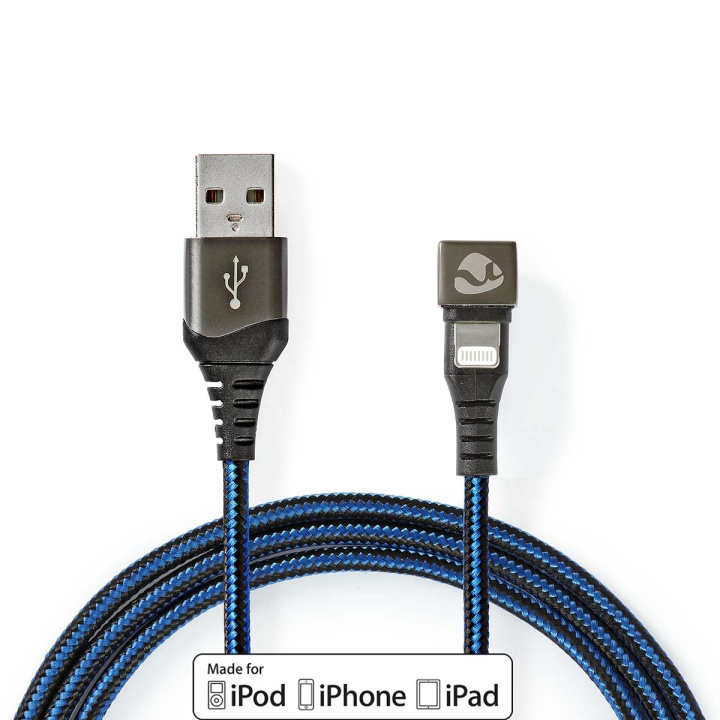 Nedis USB Cable | USB 2.0 | Apple Lightning 8-Pin | USB-A Male | 12 W | 480 Mbps | Nickel Plated | 1.00 m | Round | Braided / Nylon | Black / Blue | Cover Window Box in the group SMARTPHONE & TABLETS / Chargers & Cables / Cables / Cables Lightning at TP E-commerce Nordic AB (C66176)