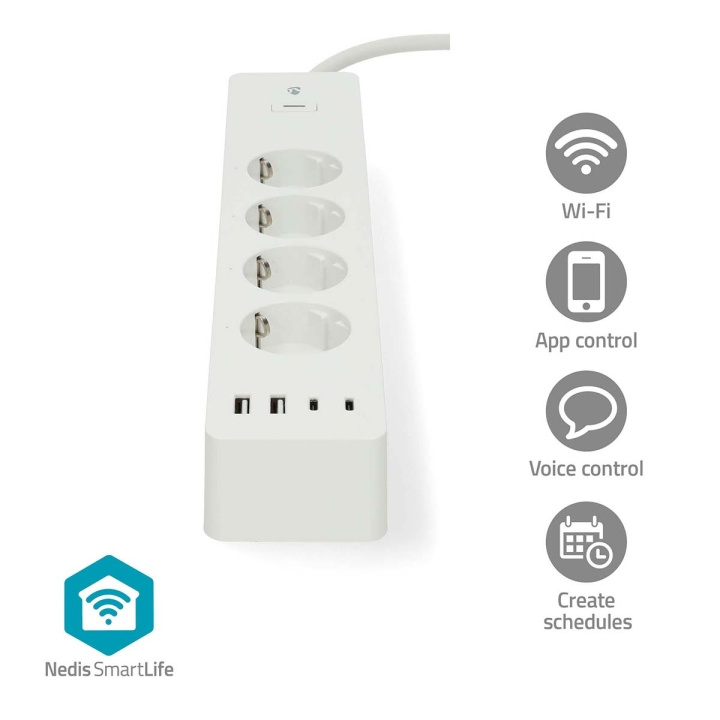 Nedis SmartLife Power Strip | Wi-Fi | Hybrid (CEE 7/7) / USB A / USB-C™ | 16 A | 3680 W | 2.00 m | 0 - 55 °C | Android™ / IOS | White in the group HOME, HOUSEHOLD & GARDEN / Electricity & Lighting / Power strips at TP E-commerce Nordic AB (C66695)