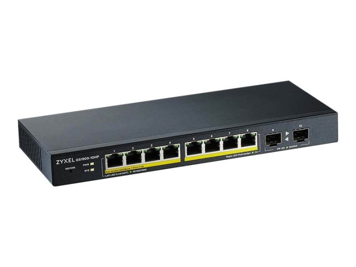 ZyXEL GS1900-10HP Switch 8-port Gigabit PoE+ in the group COMPUTERS & PERIPHERALS / Network / Switches / 10/100/1000Mbps at TP E-commerce Nordic AB (C67117)