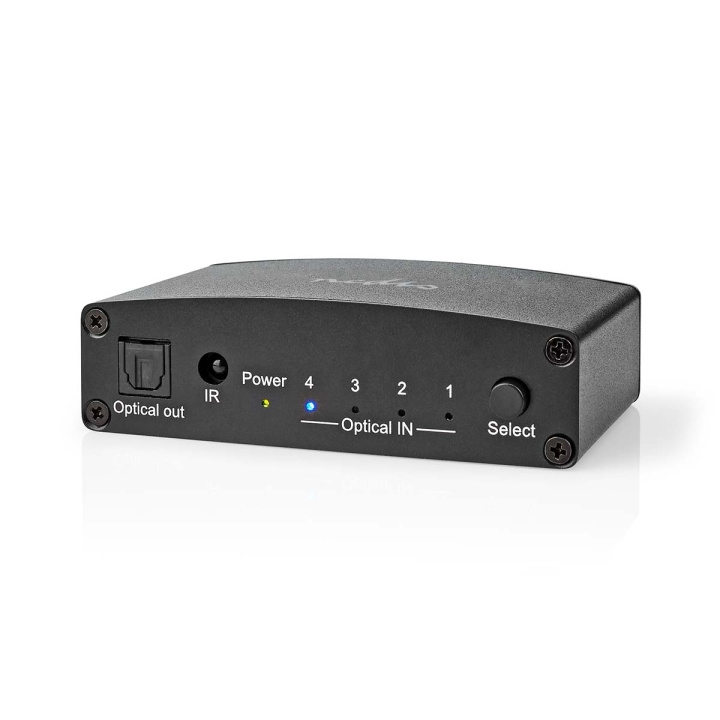 Nedis Digital Audio Switch | 4-way | Connection input: DC Power / 4x TosLink | Connection output: TosLink Female | Manual / Push Button / Remote Control | Metal | Black in the group HOME ELECTRONICS / Cables & Adapters / Audio Digital at TP E-commerce Nordic AB (C67495)