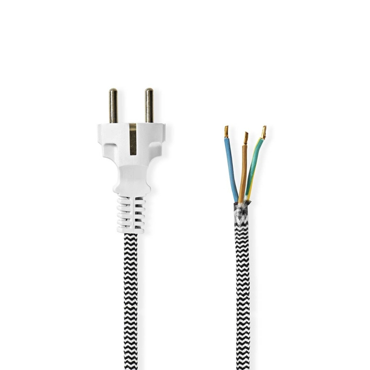 Nedis Power Cable | Plug with earth contact male | Open | Straight | Straight | Nickel Plated | 3.00 m | Round | Cotton | Black / White | Label in the group COMPUTERS & PERIPHERALS / Computer cables / Internal / Power cables & Adapters at TP E-commerce Nordic AB (C67564)