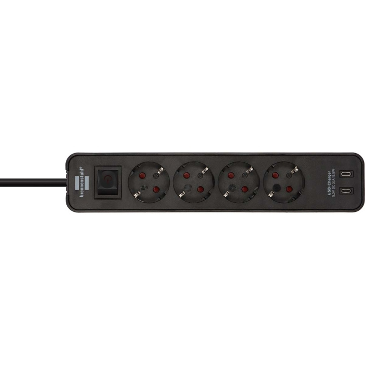 Brennenstuhl Ecolor 4-way power strip with USB charging connection (socket with 2x USB C, switch and 1.5 m cable) black in the group HOME, HOUSEHOLD & GARDEN / Electricity & Lighting / Power strips at TP E-commerce Nordic AB (C67662)