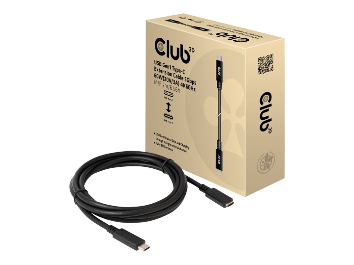 Club 3D USB Type-C förlängningskabel 2m Svart in the group HOME, HOUSEHOLD & GARDEN / Electricity & Lighting / Extension cables at TP E-commerce Nordic AB (C67925)