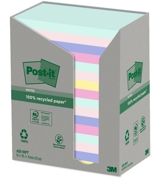 3M Post-it Nature Eko Z-notes, 76x127mm, 16 x 100 pieces, assorted colours in the group HOME, HOUSEHOLD & GARDEN / Office material / Paper & Pads at TP E-commerce Nordic AB (C68159)