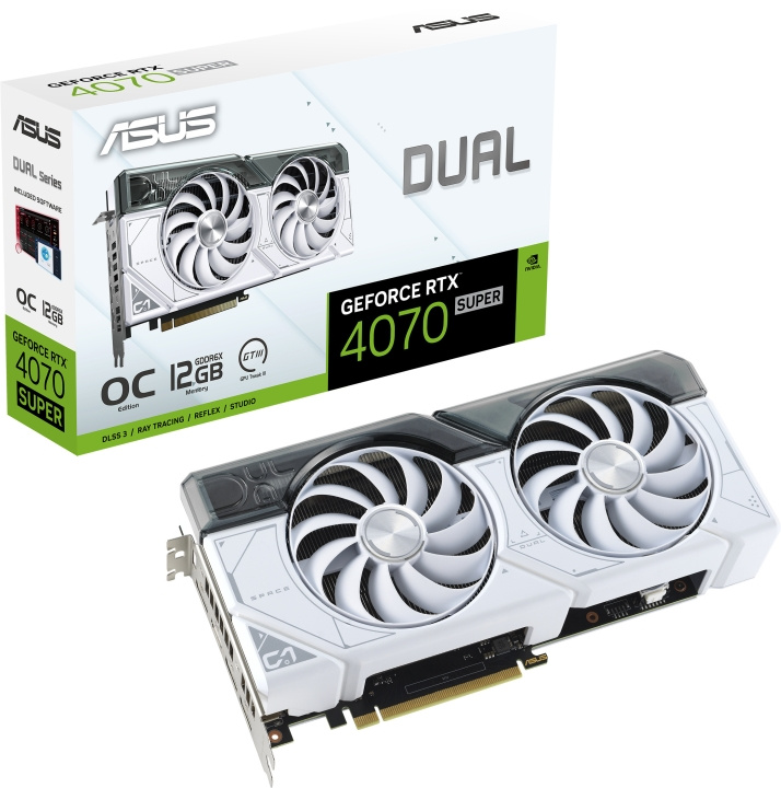 ASUS GeForce DUAL-RTX4070S-O12G-WHITE graphics card, white in the group COMPUTERS & PERIPHERALS / Computer components / Graphic Cards at TP E-commerce Nordic AB (C68538)