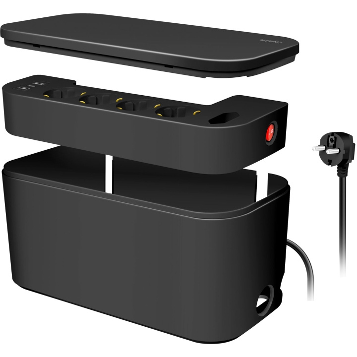 LogiLink Cable box - Kabelgömma med grenuttag + USB-A/USB-C-laddning Svart in the group HOME ELECTRONICS / Cables & Adapters / Kable management at TP E-commerce Nordic AB (C68805)