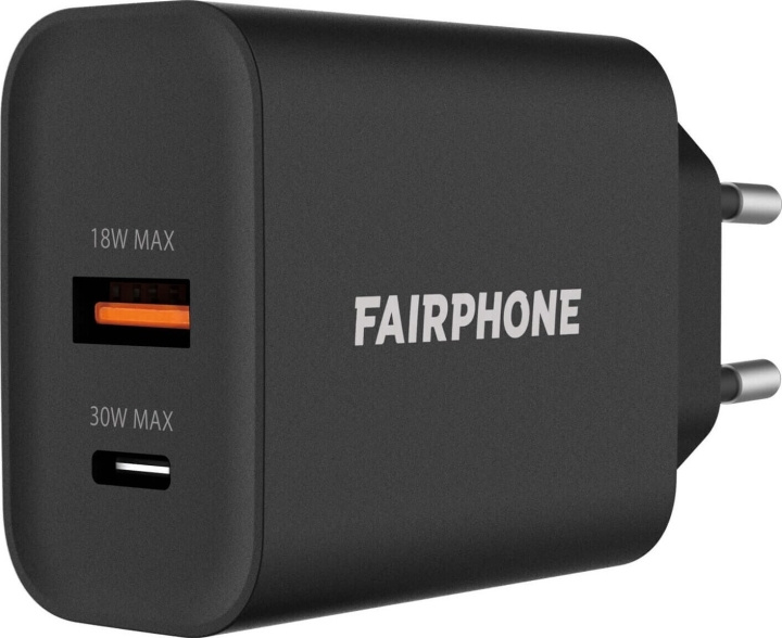 Fairphone USB-A 30 W mains charger, black in the group SMARTPHONE & TABLETS / Chargers & Cables / Wall charger / Wall charger USB-C at TP E-commerce Nordic AB (C69060)