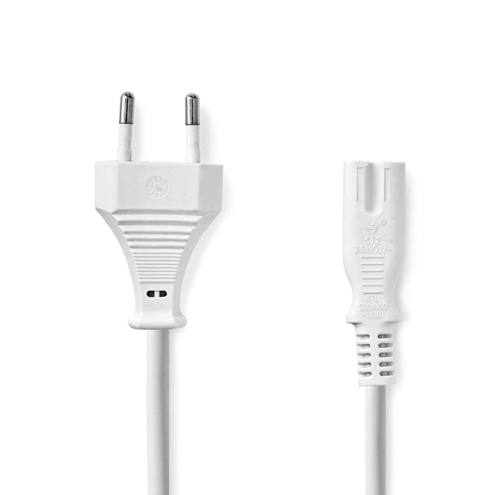 Nedis Power Cable | Euro Male | IEC-320-C7 | Straight | Straight | Nickel Plated | 2.00 m | Flat | PVC | White | Label in the group COMPUTERS & PERIPHERALS / Computer cables / Device kable at TP E-commerce Nordic AB (C69710)
