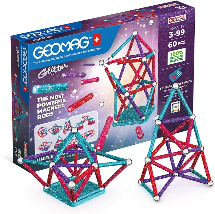 Geomag Glitter Recycled Magnetic Building Set, 60 pieces in the group TOYS, KIDS & BABY PRODUCTS / Toys / Building toys / Geomag at TP E-commerce Nordic AB (C69959)