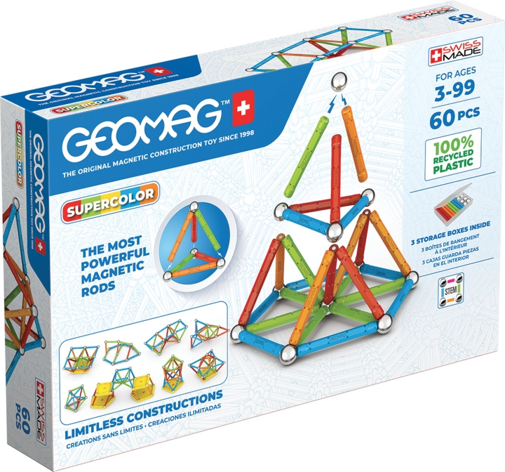 Geomag Supercolor Panels Recycled magnetic building set, 60 pieces in the group TOYS, KIDS & BABY PRODUCTS / Toys / Building toys / Geomag at TP E-commerce Nordic AB (C69960)