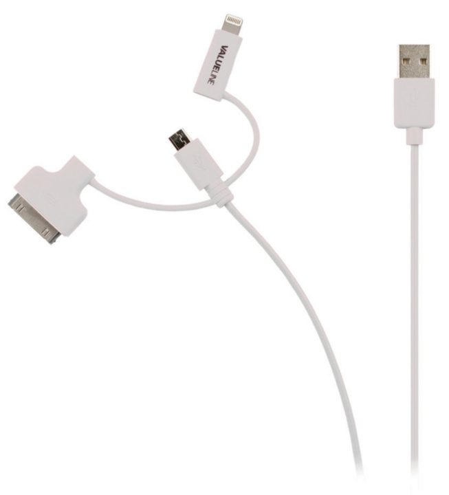 Valueline 3-in-1 Sync and Charge Cable USB-A Male - Micro B Male 1.00 m White + 30-Pin Dock Adapter / Lightning Adapter in the group SMARTPHONE & TABLETS / Chargers & Cables / Cables / Cables microUSB at TP E-commerce Nordic AB (C70235)