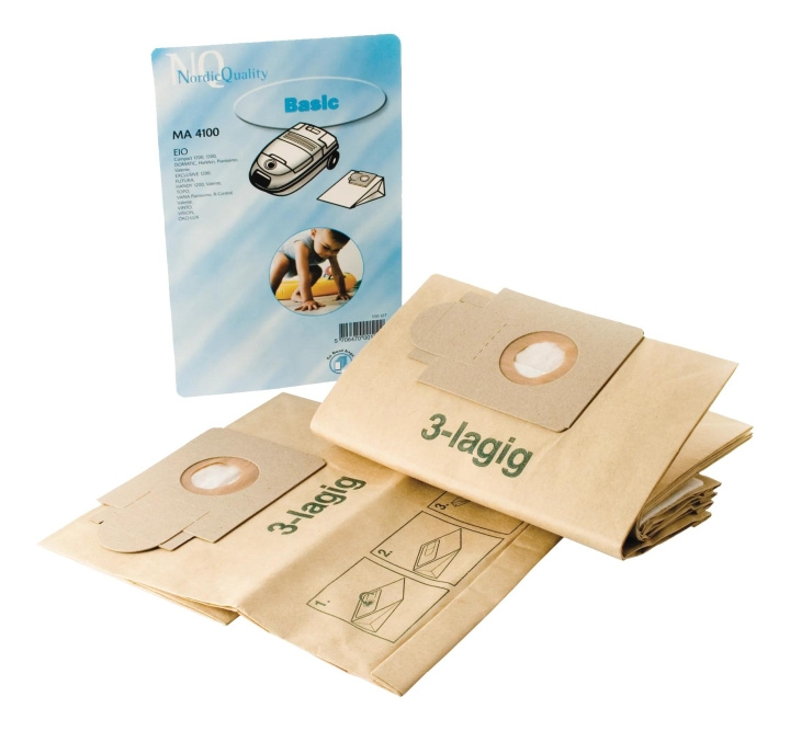 Nordic Quality MMA 4100 Dammsugarpåsar, 5 påsar + 1 filter in the group HOME, HOUSEHOLD & GARDEN / Cleaning products / Vacuum cleaners & Accessories / Accessories / Vacuum bags at TP E-commerce Nordic AB (C70365)