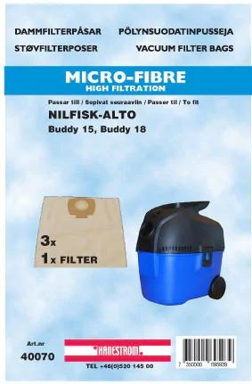 hanestroem Dammsugarpåsar Hanestrom Nilfisk-Alto Buddy 3P in the group HOME, HOUSEHOLD & GARDEN / Cleaning products / Vacuum cleaners & Accessories / Accessories / Vacuum bags at TP E-commerce Nordic AB (C70435)