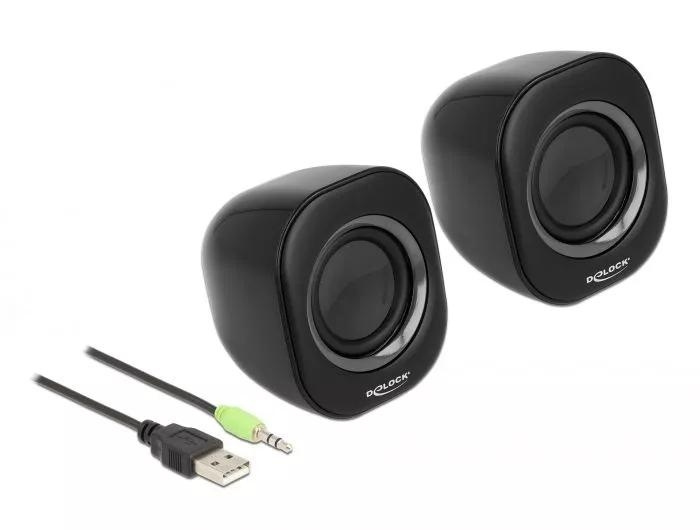 DeLOCK Mini Stereo PC Speaker with 3.5 mm stereo jack male and USB in the group COMPUTERS & PERIPHERALS / Computer accessories / Speakers at TP E-commerce Nordic AB (C70510)