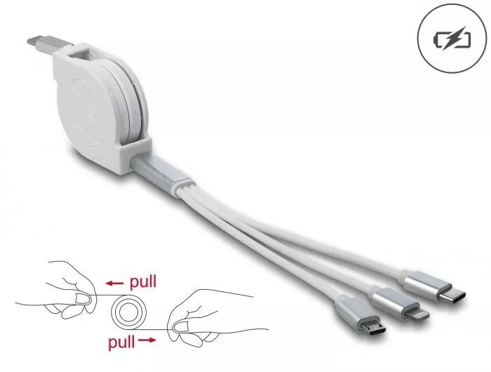 DeLOCK USB Type-C™ 3 in 1 Retractable Charging Cable in the group COMPUTERS & PERIPHERALS / Computer cables / USB / USB-C at TP E-commerce Nordic AB (C70552)