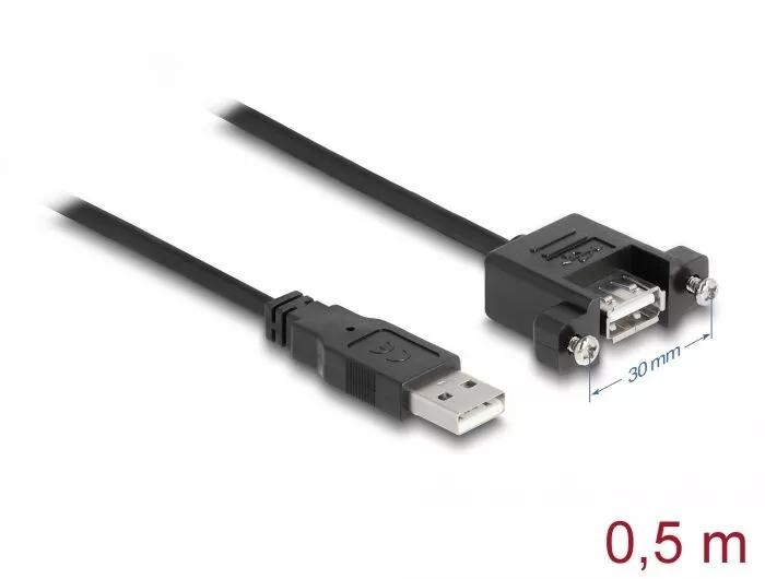 DeLOCK Cable USB 2.0 Type-A ma>USB 2.0 Type-A fe panel-mount, 0,5m in the group COMPUTERS & PERIPHERALS / Computer cables / USB / USB-A / Cables at TP E-commerce Nordic AB (C70706)