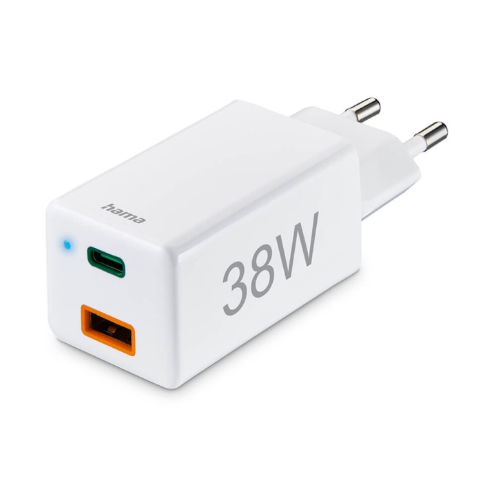 Hama Mini-charger USB-C + USB-A Qualcomm 3.0 38W White in the group SMARTPHONE & TABLETS / Chargers & Cables / Wall charger / Wall charger USB-C at TP E-commerce Nordic AB (C71219)