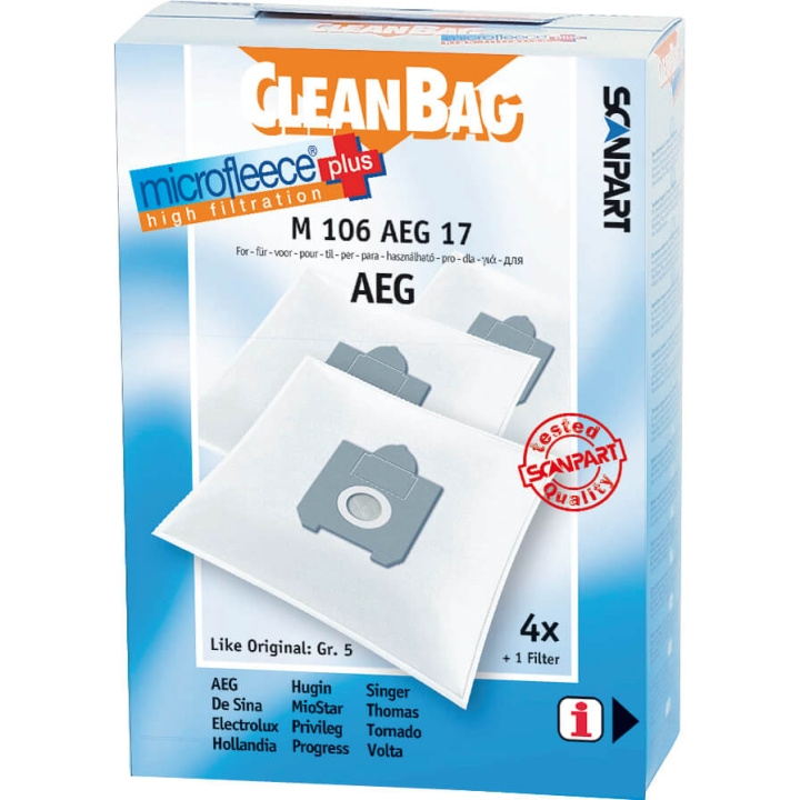 CLEANBAG Microfleece+ Dustbag AEG Gr.5 4+1 in the group HOME, HOUSEHOLD & GARDEN / Cleaning products / Vacuum cleaners & Accessories / Accessories / Vacuum bags at TP E-commerce Nordic AB (C71503)