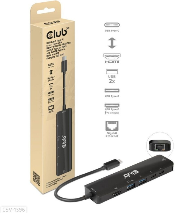 Club 3D Type-C 6-in-1 hub in the group COMPUTERS & PERIPHERALS / Laptops & accessories / Docking station at TP E-commerce Nordic AB (C71788)