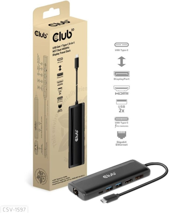 Club 3D Type-C 8-in-1 hub in the group COMPUTERS & PERIPHERALS / Laptops & accessories / Docking station at TP E-commerce Nordic AB (C71789)