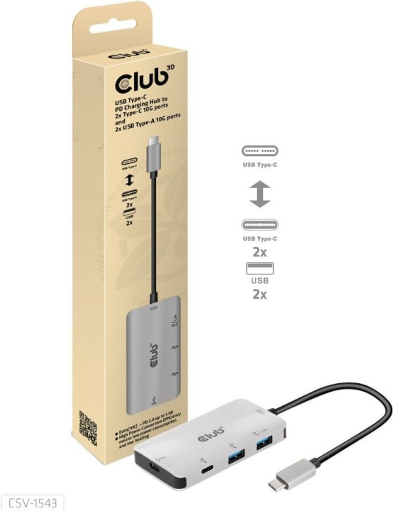 Club 3D Type-C PD Charging Hub - hub in the group COMPUTERS & PERIPHERALS / Laptops & accessories / Docking station at TP E-commerce Nordic AB (C71790)