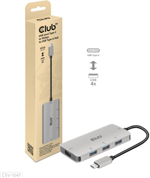 Club 3D USB Type-C to 10 Gbps 4x USB Type-A hub in the group COMPUTERS & PERIPHERALS / Computer accessories / USB-Hubs at TP E-commerce Nordic AB (C71791)