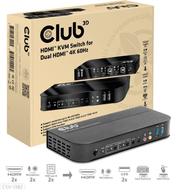 Club 3D HDMI KVM Switch For Dual HDMI Switch in the group COMPUTERS & PERIPHERALS / Computer cables / Switches at TP E-commerce Nordic AB (C71792)