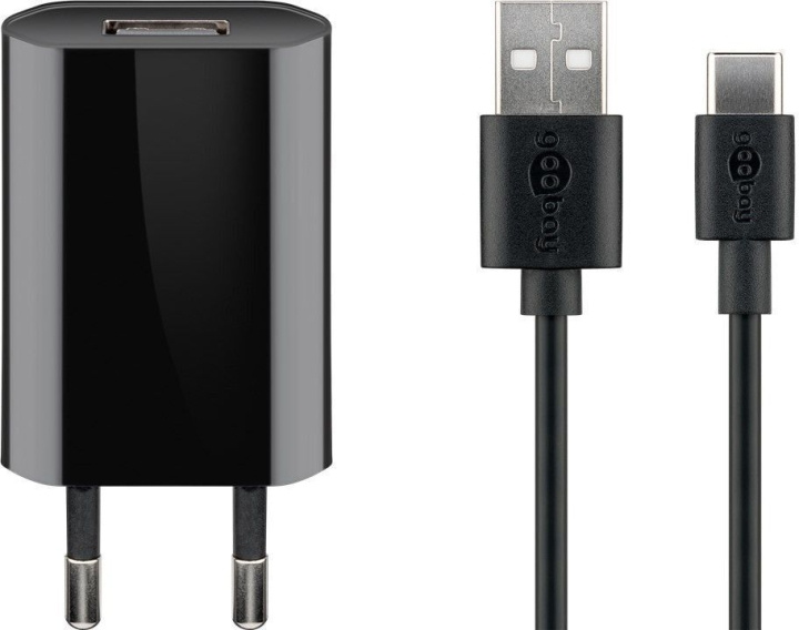 Goobay USB-C 5 W charger + cable, 1 m, black in the group SMARTPHONE & TABLETS / Chargers & Cables / Wall charger / Wall charger USB-C at TP E-commerce Nordic AB (C75164)