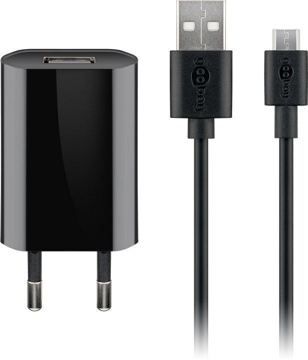 Goobay Micro-USB 5 W charger + cable, 1 m, black in the group SMARTPHONE & TABLETS / Chargers & Cables / Wall charger / Wall charger microUSB at TP E-commerce Nordic AB (C75165)