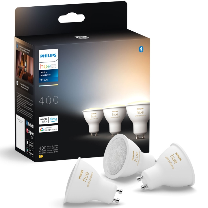 Philips Hue White Ambiance GU10 400lm 3-pack in the group HOME, HOUSEHOLD & GARDEN / Smart home / Smart Lights at TP E-commerce Nordic AB (C75736)