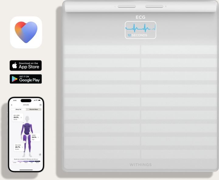 Withings Body Scan smart scales, white in the group BEAUTY & HEALTH / Health care / Bathroom scales at TP E-commerce Nordic AB (C76152)