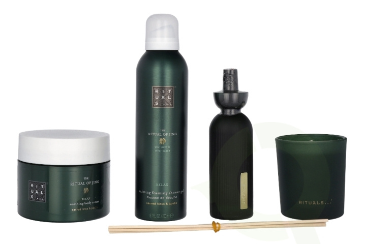 Rituals Jing Set 610 ml Foaming Shower Gel 200ml/Body Cream 200ml/Scented Candle 140gr/Fragrance Sticks 70ml in the group BEAUTY & HEALTH / Skin care / Body health / Bath & Shower gels at TP E-commerce Nordic AB (C76891)