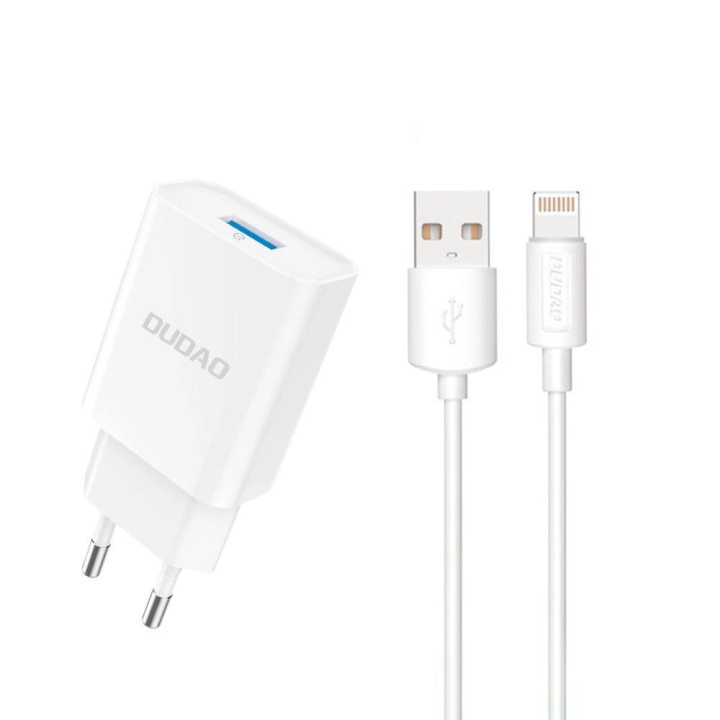 Dudao A4EU USB-A 2.1A power charger - white + USB-A - Lightning cable in the group SMARTPHONE & TABLETS / Chargers & Cables / Wall charger / Wall charger Lightning at TP E-commerce Nordic AB (C77161)