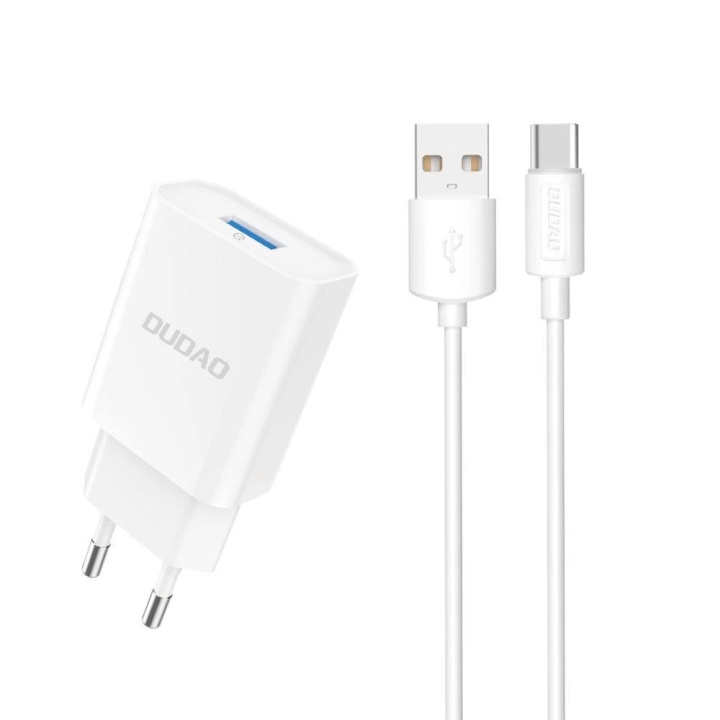 Dudao A4EU USB-A 2.1A power charger - white + USB-A - USB-C cable in the group SMARTPHONE & TABLETS / Chargers & Cables / Wall charger / Wall charger USB-C at TP E-commerce Nordic AB (C77162)