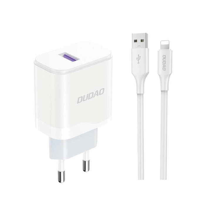 Dudao A20EU USB-A 18W Power Charger - White + USB-A - Lightning Cable in the group SMARTPHONE & TABLETS / Chargers & Cables / Wall charger / Wall charger Lightning at TP E-commerce Nordic AB (C77163)