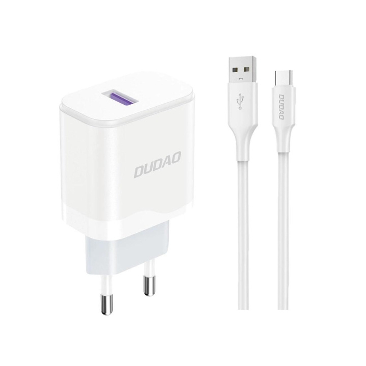 Dudao A20EU USB-A 18W mains charger - white + USB-A - USB-C cable in the group SMARTPHONE & TABLETS / Chargers & Cables / Wall charger / Wall charger USB-C at TP E-commerce Nordic AB (C77164)