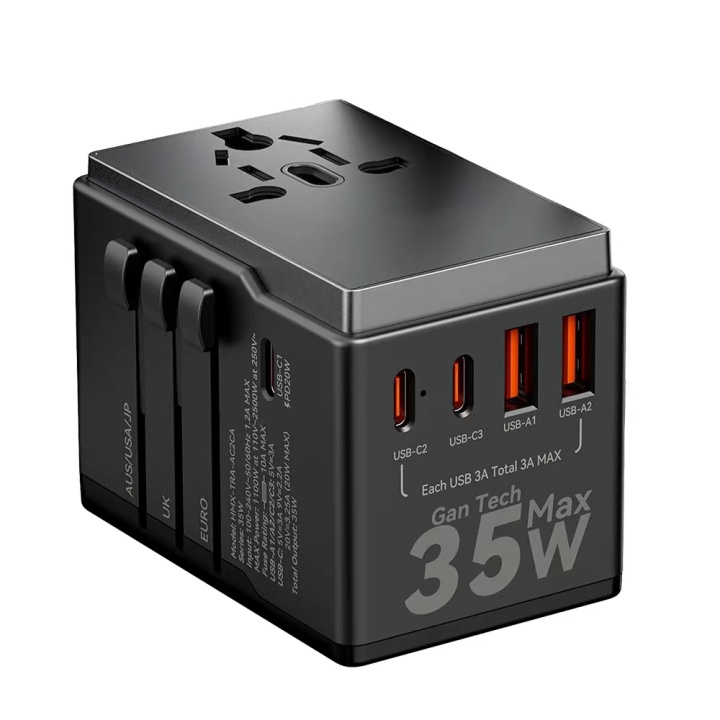 Dudao A35 Universal Travel Adapter Black in the group HOME, HOUSEHOLD & GARDEN / Electricity & Lighting / Travel adapters at TP E-commerce Nordic AB (C77168)