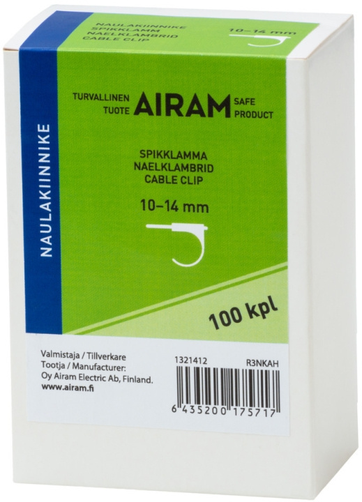 Airam nail fastener, 10-14 mm, 100 pcs in the group HOME ELECTRONICS / Cables & Adapters / Kable management at TP E-commerce Nordic AB (C77263)