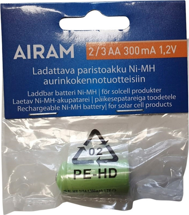 Airam Battery NiMH battery pack for Solar products, 2/3 AA, 300 mAh, 1 piece in the group HOME, HOUSEHOLD & GARDEN / Tools / Batteries for power tools at TP E-commerce Nordic AB (C77269)