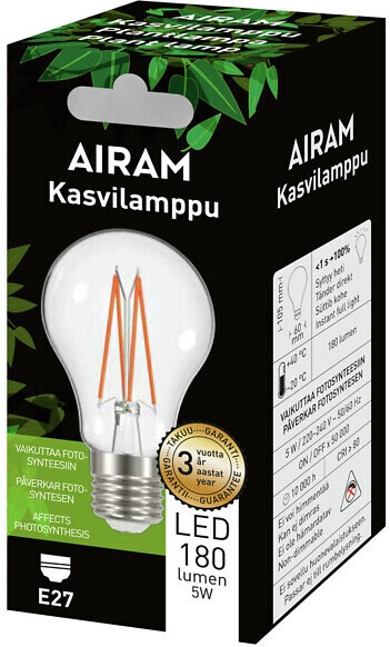 Airam LED plant lamp, E27, clear, filament 180 lm in the group HOME ELECTRONICS / Lighting / LED lamps at TP E-commerce Nordic AB (C77535)