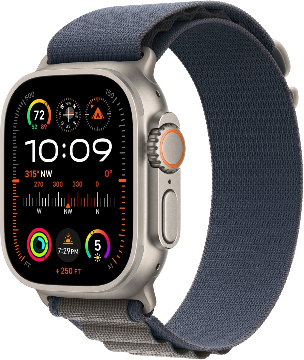 Apple Watch Ultra 2 (GPS + Cellular) 49 mm titanium shell and blue Alpine strap, small (MREK3) in the group SMARTPHONE & TABLETS / Excercise, home & leisure / Apple Watch & Accessories / Apple Watch at TP E-commerce Nordic AB (C77560)