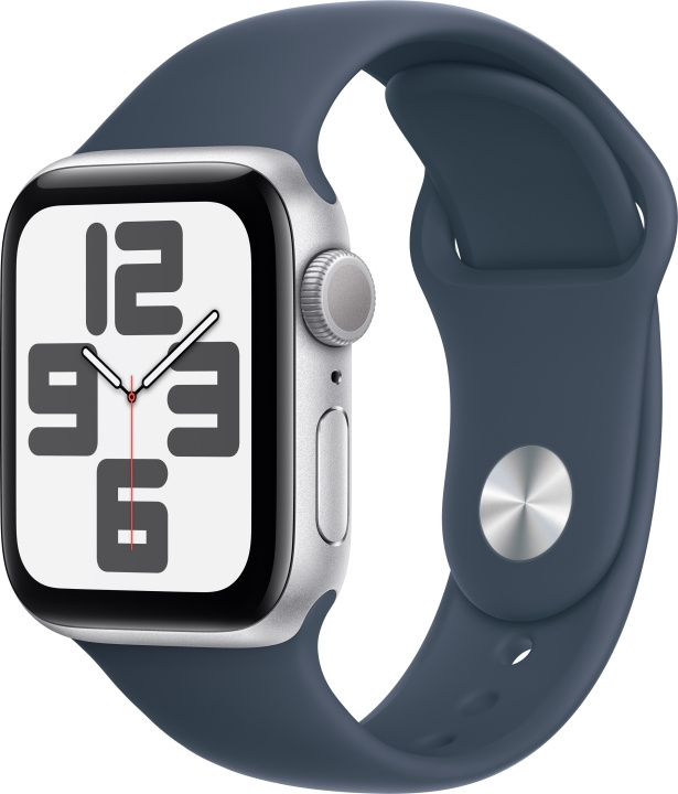 Apple Watch SE (GPS) 40 mm silver-coloured aluminium case and storm blue sport strap, S/M (MRE13) in the group SMARTPHONE & TABLETS / Excercise, home & leisure / Apple Watch & Accessories / Apple Watch at TP E-commerce Nordic AB (C77611)