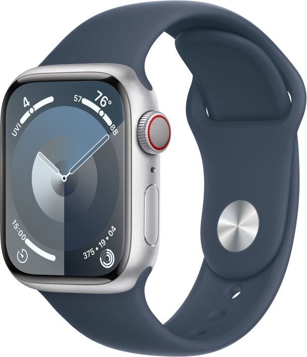 Apple Watch Series 9 (GPS + Cellular) 41 mm silver-coloured aluminium case and storm blue sports strap, S/M (MRHV3) in the group SMARTPHONE & TABLETS / Excercise, home & leisure / Apple Watch & Accessories / Apple Watch at TP E-commerce Nordic AB (C77615)