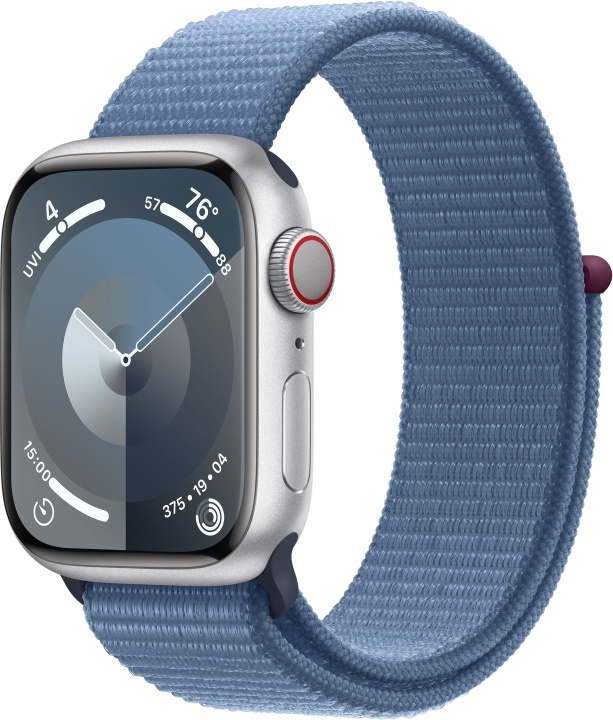 Apple Watch Series 9 (GPS + Cellular) 41 mm silver aluminium case and winter blue Sport Loop strap (MRHX3) in the group SMARTPHONE & TABLETS / Excercise, home & leisure / Apple Watch & Accessories / Apple Watch at TP E-commerce Nordic AB (C77619)