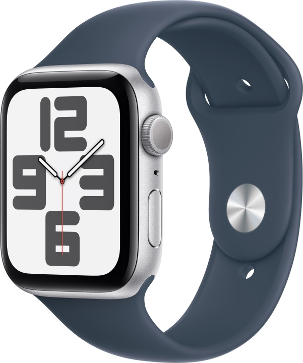 Apple Watch SE (GPS) 44 mm silver-coloured aluminium case and storm blue sport strap, S/M (MREC3) in the group SMARTPHONE & TABLETS / Excercise, home & leisure / Apple Watch & Accessories / Apple Watch at TP E-commerce Nordic AB (C77626)