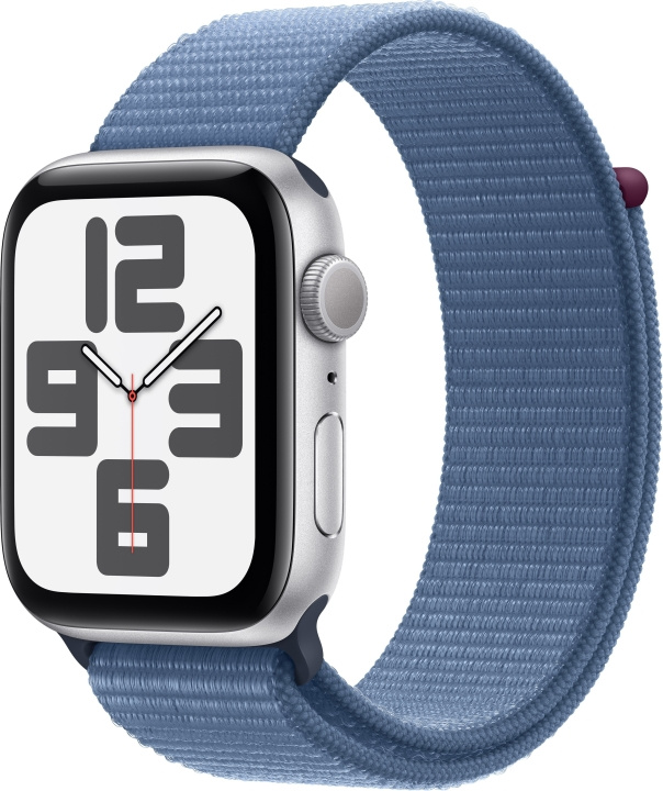 Apple Watch SE (GPS) 44 mm silver-coloured aluminium case and winter blue Sport Loop strap (MREF3) in the group SMARTPHONE & TABLETS / Excercise, home & leisure / Apple Watch & Accessories / Apple Watch at TP E-commerce Nordic AB (C77630)