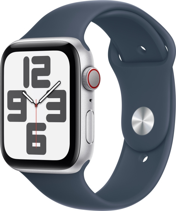 Apple Watch SE (GPS + Cellular) 44 mm silver aluminium case and storm blue sports bracelet, S/M (MRHF3) in the group SMARTPHONE & TABLETS / Excercise, home & leisure / Apple Watch & Accessories / Apple Watch at TP E-commerce Nordic AB (C77647)