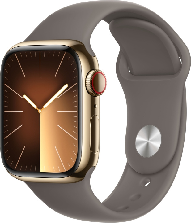 Apple Watch Series 9 (GPS + Cellular) 41 mm gold-coloured stainless steel case and clay-coloured sports bracelet, M/L (MRJ63) in the group SMARTPHONE & TABLETS / Excercise, home & leisure / Apple Watch & Accessories / Apple Watch at TP E-commerce Nordic AB (C77656)