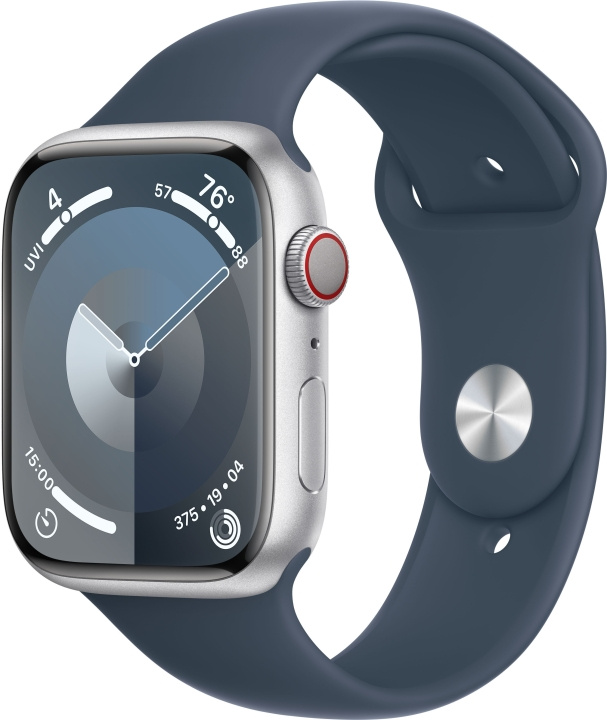 Apple Watch Series 9 (GPS + Cellular) 45 mm silver-coloured aluminium case and storm blue sports bracelet, M/L (MRMH3) in the group SMARTPHONE & TABLETS / Excercise, home & leisure / Apple Watch & Accessories / Apple Watch at TP E-commerce Nordic AB (C77658)