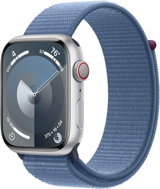 Apple Watch Series 9 (GPS + Cellular) 45 mm silver-coloured aluminium case and winter blue Sport Loop strap (MRMJ3) in the group SMARTPHONE & TABLETS / Excercise, home & leisure / Apple Watch & Accessories / Apple Watch at TP E-commerce Nordic AB (C77660)